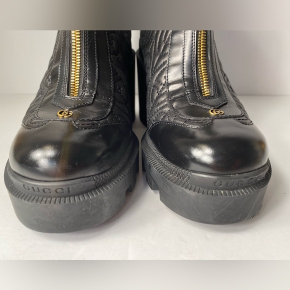 Gucci G rhombus boots block heels leather black 37.5 - Picture 9 of 13